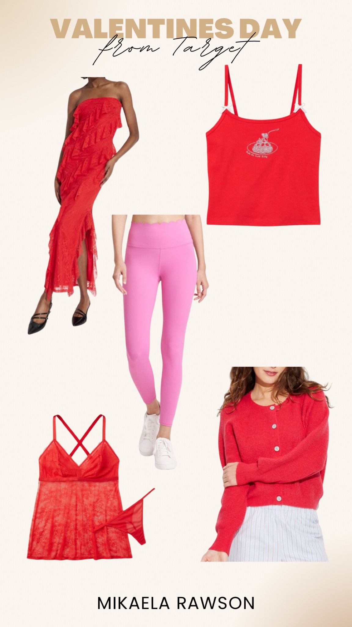 Valentine’s Day outfits from Target ❤️✨

Pink scalloped leggings. Pink high waisted leggings. Red lingerie set. Red maxi dress. Red dress with frills. Red cardigan. Affordable outfits. Trendy outfits. Red tank top. Valentine’s Day outfits. Date night outfit. Date night inspo  

#LTKSeasonal #LTKParties #LTKStyleTip