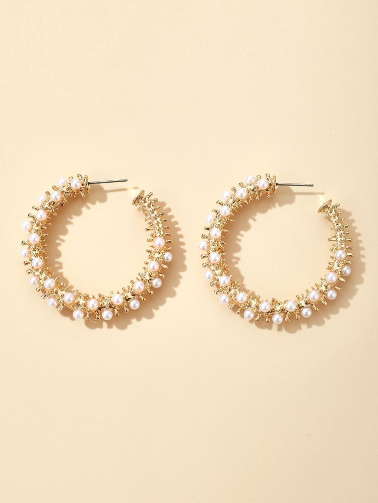 Faux Pearl Decor Cuff Hoop Earrings | SHEIN