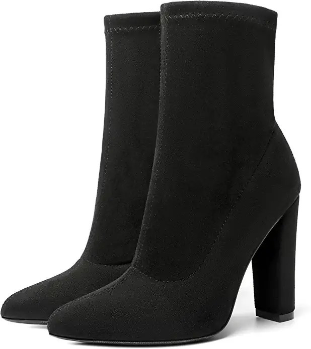 Amazon.com | Women's Sock Boots Chunky Heel Ankle Boots Fashion Pointed Toe Suede Fall Winter Hig... | Amazon (US)