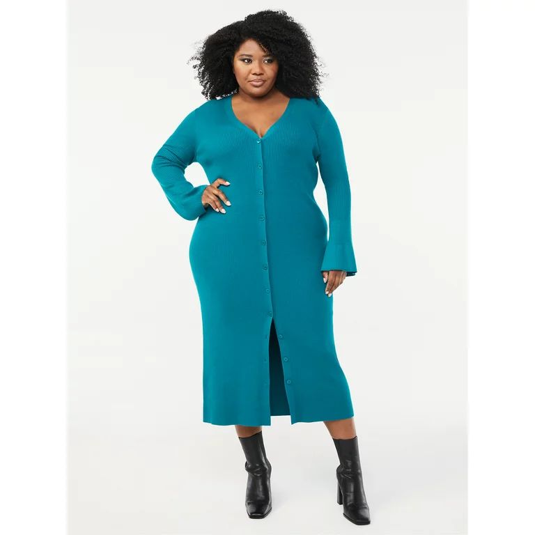 Sofia Jeans by Sofia Vergara Women's Plus Size Rib Knit Sweater Dress | Walmart (US)