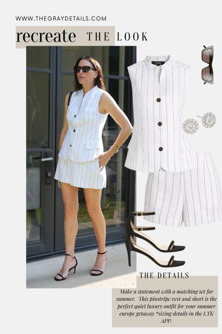 This pinstripe vest and blazer outfit is the perfect summer outfit to style for brunch or vacation

#LTKStyleTip #LTKShoeCrush #LTKOver40