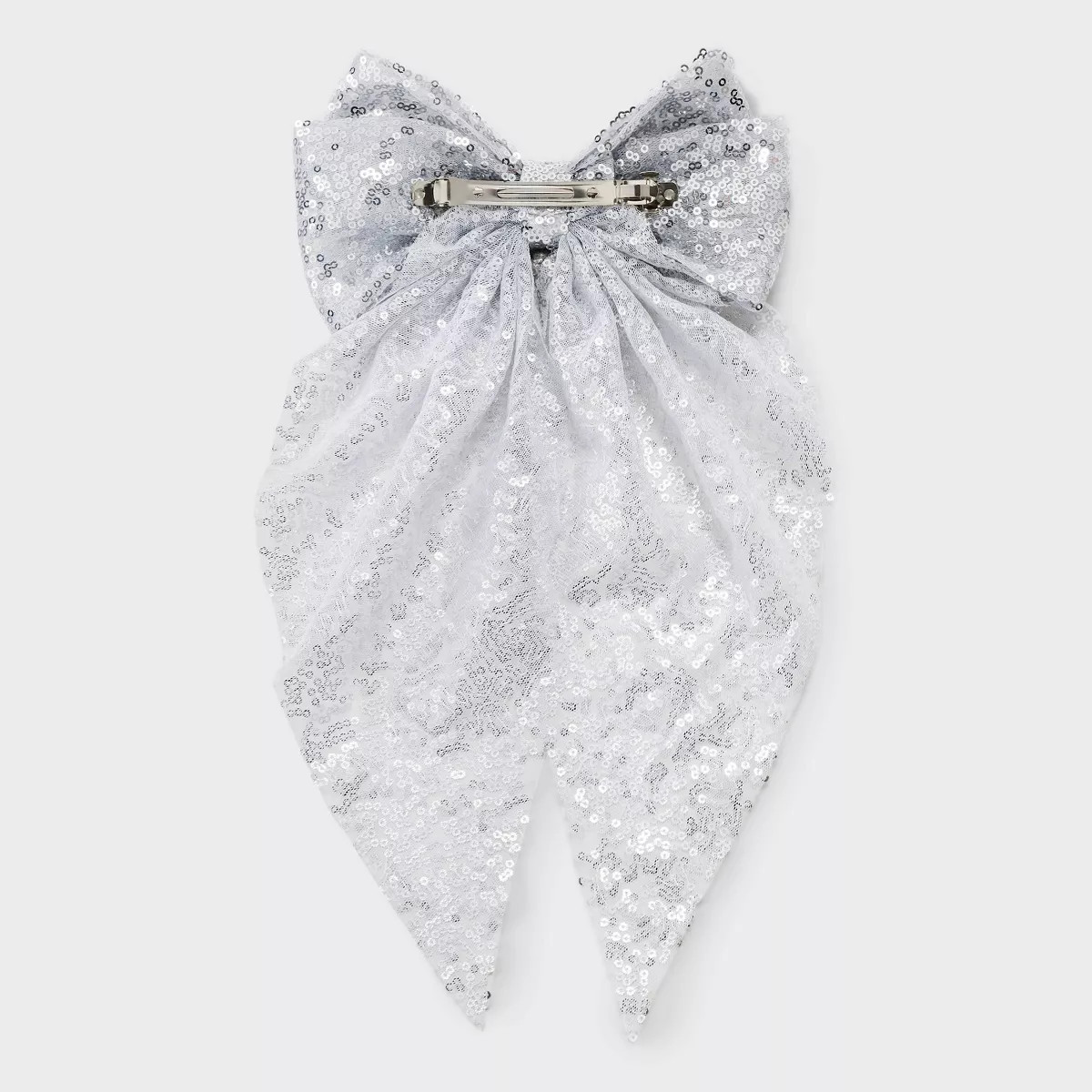 New Year's Holiday Glitter Disco Ball Fabric Bow Hair Clip - Silver | Target