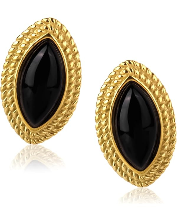 Mikovivi Black and Gold Earrings for Women, Stainless Steel Vintage Oval Stud Earrings Statement ... | Amazon (UK)