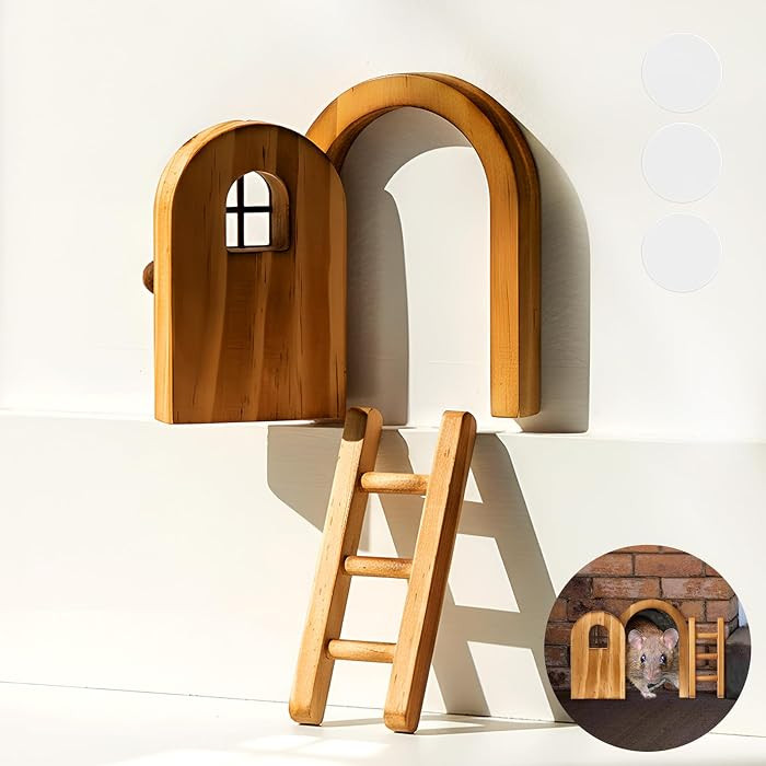 Kathfly 2 Pcs Christmas Mini Wooden Mouse Door Kit Mouse House with Ladder Miniature Fairy Door f... | Amazon (US)