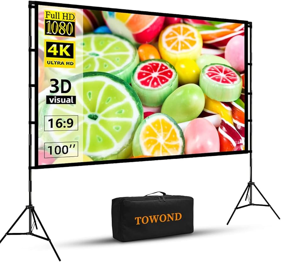 Projector Screen with Stand, Towond 100 inch Outdoor Projector Screen Portable Indoor Projection ... | Amazon (US)