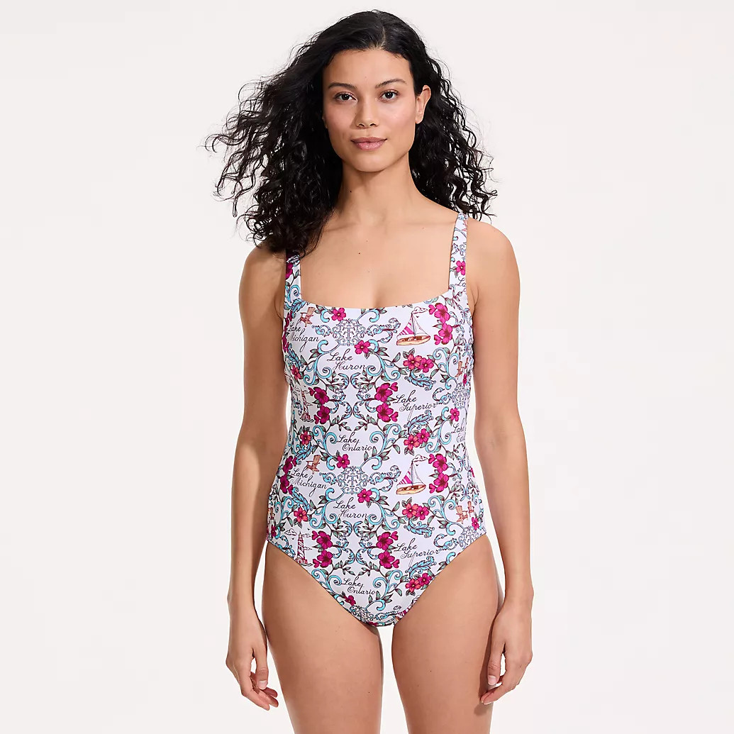Women's Mastectomy LE x T and T The Tiffany Square Neck One Piece | Lands' End (US)