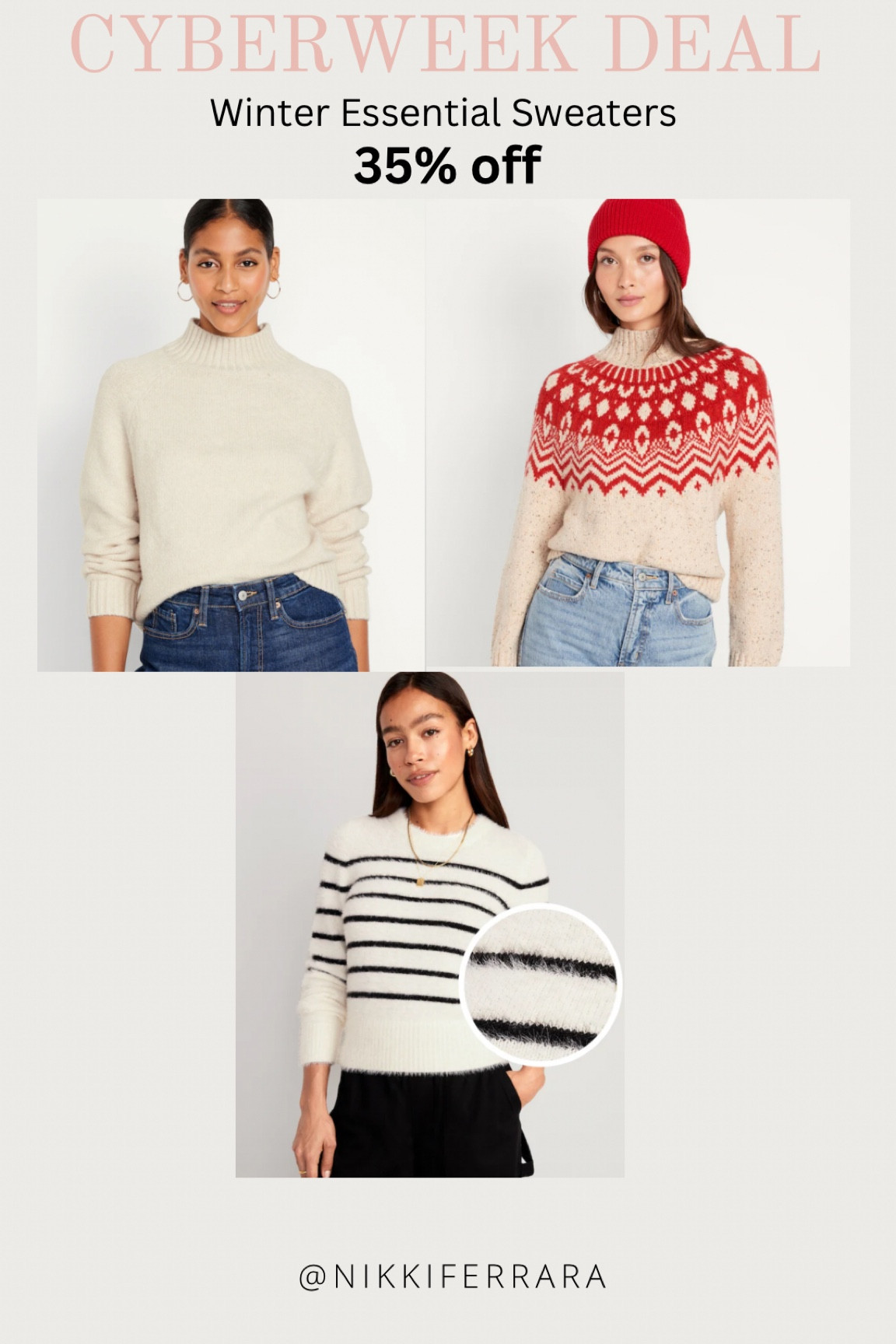 35% off Essential Sweaters🖤🤎
Comes in so many colors makes the perfect gift 

Old navy, cyberweek deals, Black Friday deals, cyber week, Black Friday, coupon code, sale alert, Amazon deals, puff vest, viral puffer coat, sweater, winter sweater, ski sweater, black and white striped sweater, white sweater, white thick sweater, cable knit sweater, mock neck sweater 

#LTKHoliday #LTKCyberWeek #LTKGiftGuide