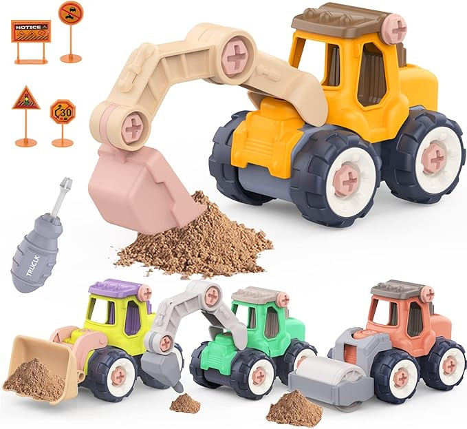 8 Pack STEM Construction Sand Toys for Toddlers Age 3-5, Take Apart Truck Toys for 3+ Year Old Bo... | Amazon (US)