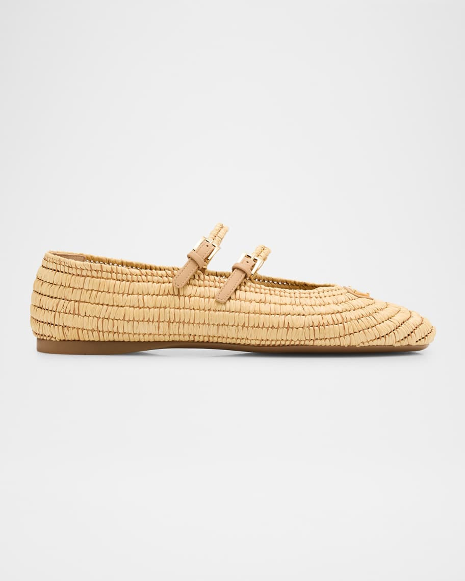 Stuoia Raffia Dual Mary Jane Ballerina Flats | Neiman Marcus