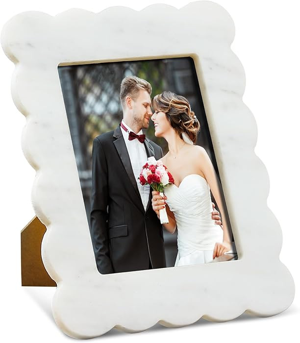 Scalloped Marble Picture Frame Display Photos Tabletop Display White Frame Home Picture with Acry... | Amazon (US)