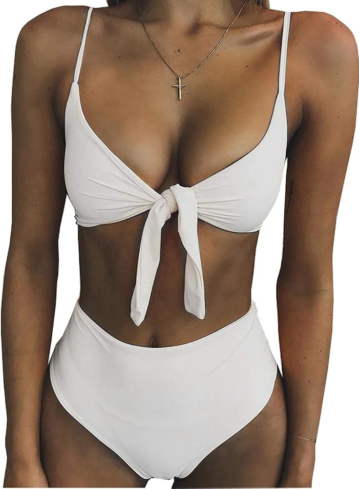 XUNYU High Waisted Bikini Set for Women Swimsuits Push Up Tie Knot Swimwear Two Piece Bathing Suits | Amazon (US)