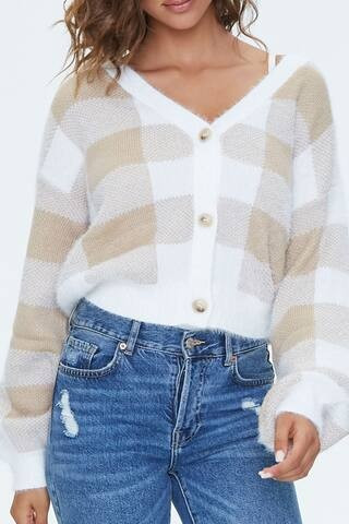 Fuzzy Plaid Cardigan | Forever 21 (US)