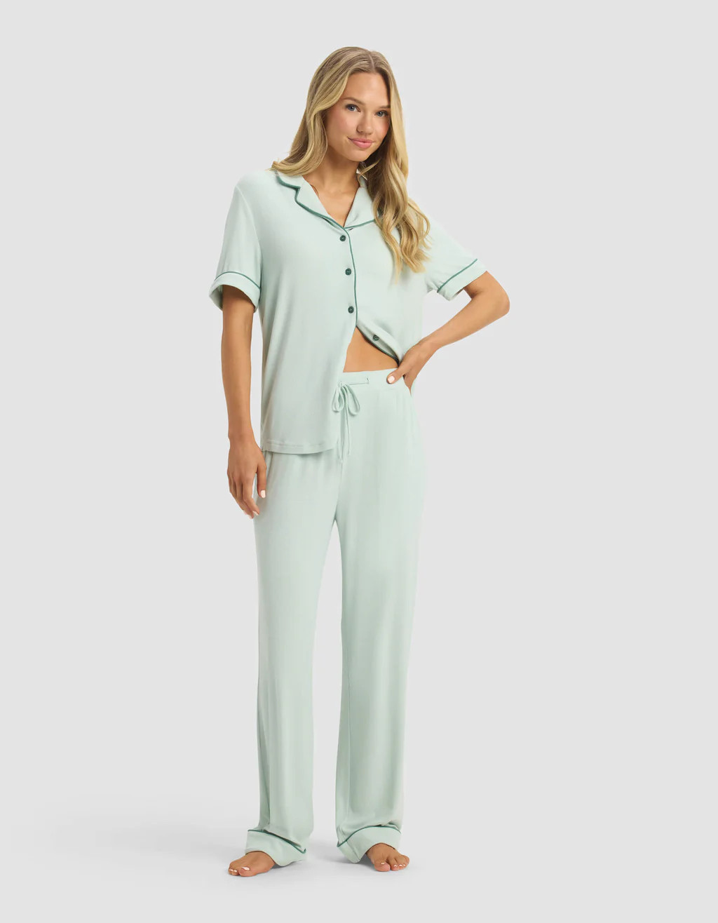 Women's Rib-Knit Classic Short Sleeve & Pant Pajama Set | Cozy Earth