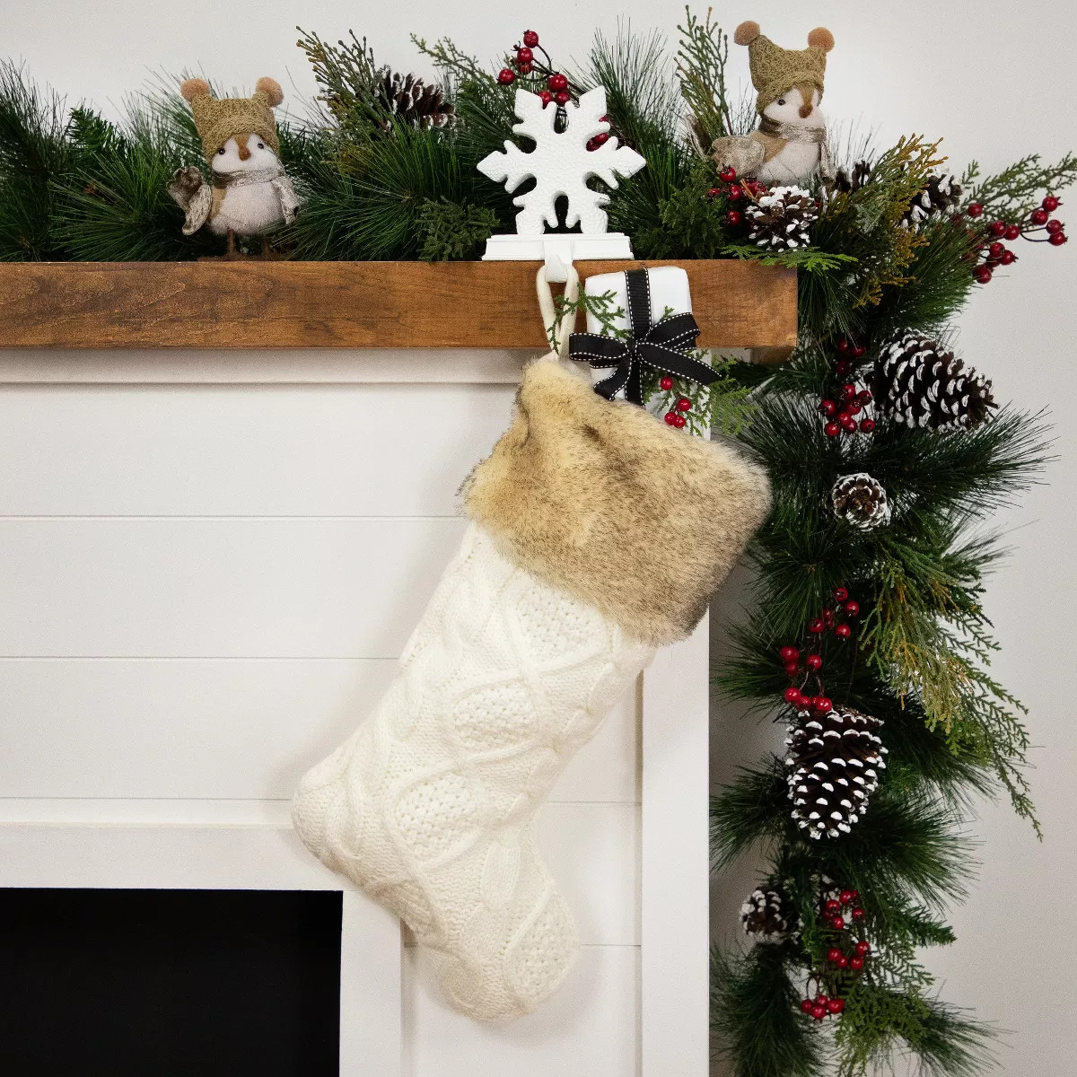 Northlight Cable Knit Christmas Stocking with Faux Fur Cuff - 20.5" - Cream and Beige | Target