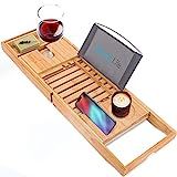 Luxury Bamboo Bathtub Caddy Tray - Adjustable Natural Wood Bath Tub Organizer with Wine Holder, Cup  | Amazon (US)