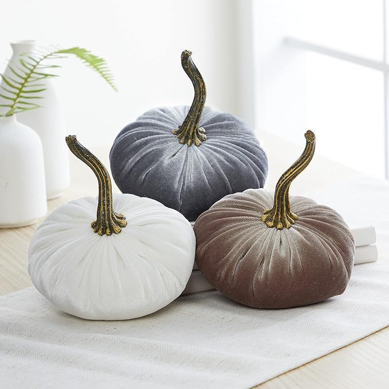 Set of 3 Small Velvet Pumpkins, Handmade Home Decor, Holiday Mantle Decor, Fall Halloween Thanksg... | Amazon (US)