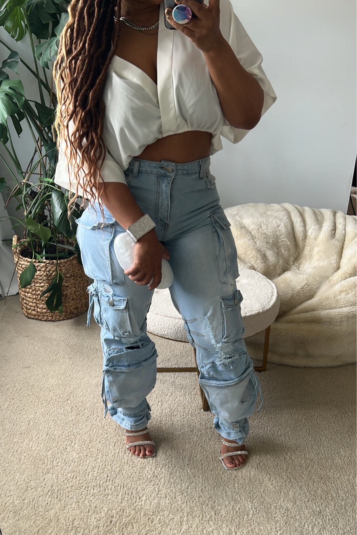 we love a good cargo moment! these are giving The Attico without the $1k price tag 🥴 top is a fashion nova cropped v-neck blouse. cuff and clutch is from Akira (no longer sold) but I’ve attached similars.

#LTKSeasonal #LTKover40 #LTKfindsunder100