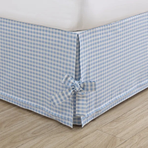 Hedy Blue/White Check 100% Cotton Tailored Bed Skirt 14.5" drop | Wayfair North America