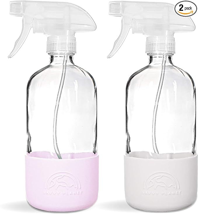 SAVVY PLANET Empty Clear Glass Spray Bottles with Silicone Sleeve Protection - Refillable 16 oz C... | Amazon (US)