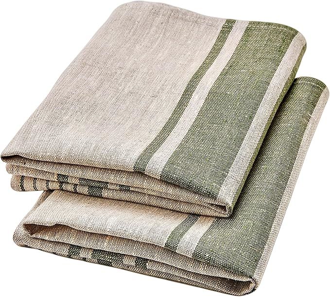 Pure Linen Kitchen Tea Towels - 100% Flax Linen Dish Towels 17 x 27 inch with Olive Green French ... | Amazon (US)