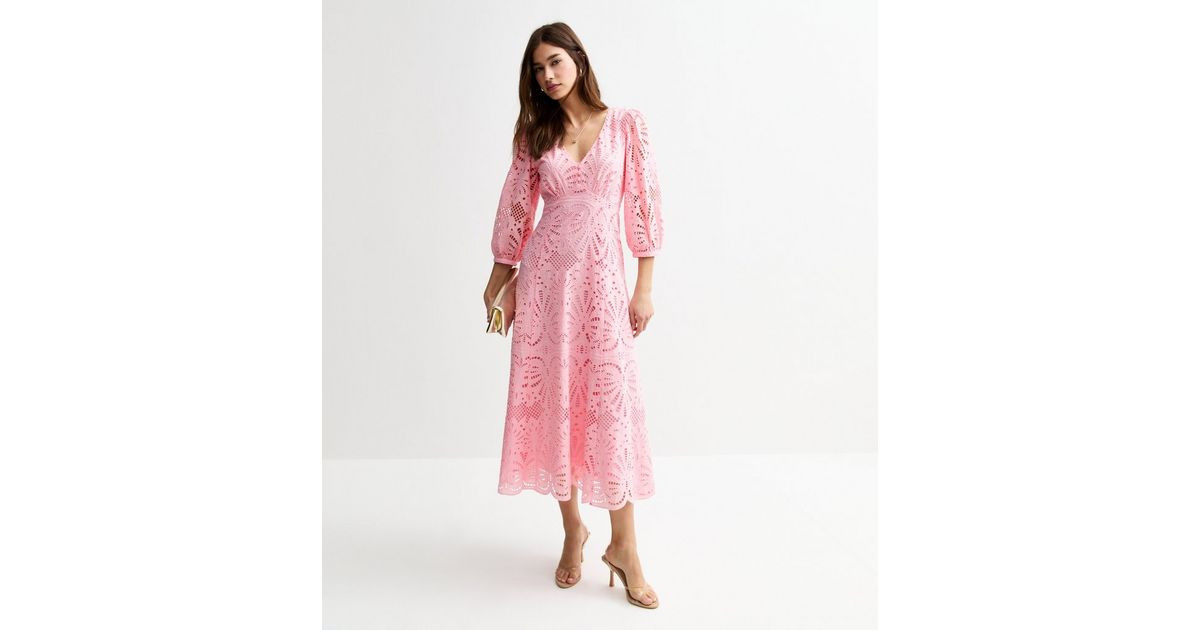Pink Broderie Anglaise Midi Dress | New Look | New Look (UK)