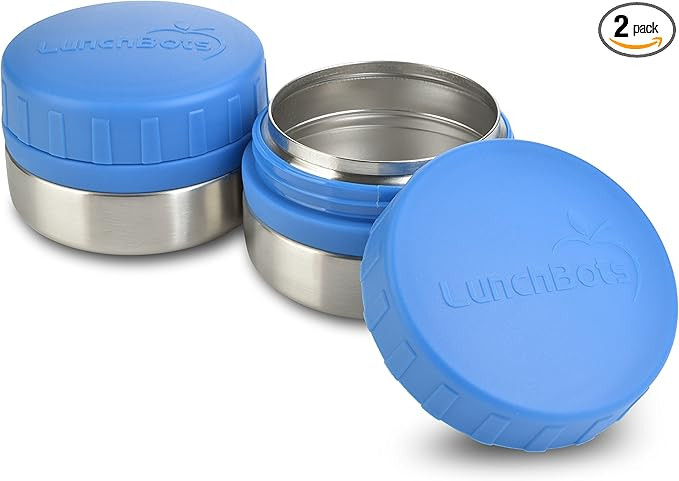 LunchBots Rounds Leak Proof 4 oz. Stainless Snack Container Jar, Set of 2, Blue Lid | Amazon (US)