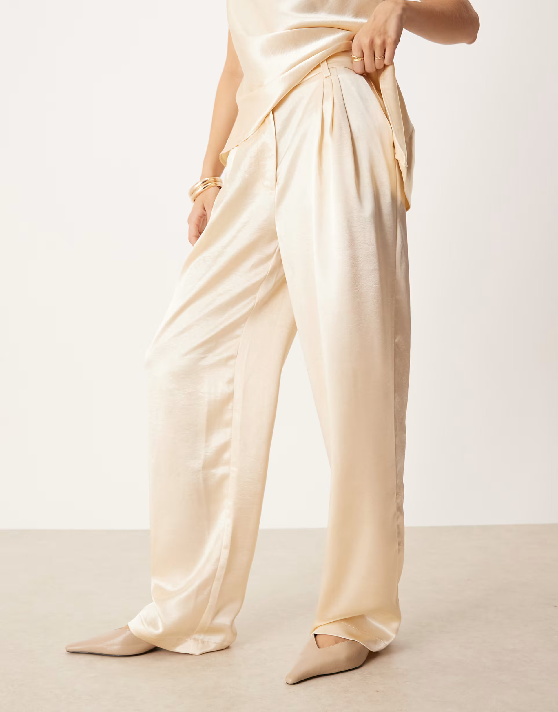 ASOS DESIGN tailored straight leg satin pants in ivory - part of a set | ASOS (Global)
