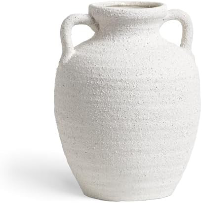 White Ceramic Vase with Handles, 9.5" Large Farmhouse Flower Vase - Rustic Centerpiece for Living... | Amazon (US)