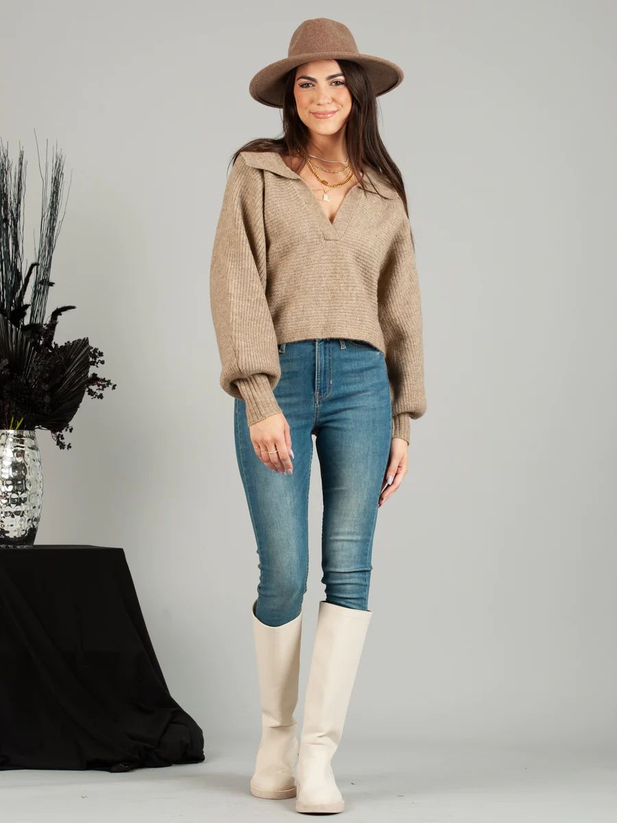 AMINA PULLOVER SWEATER-WHEAT | LUCCA COUTURE