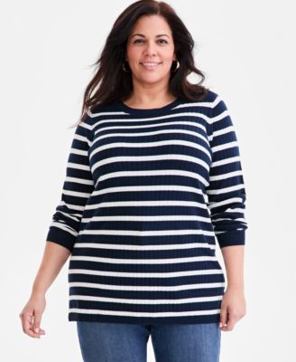 Style & Co Plus Size Legacy Stripe Long-Sleeve Sweater, Macy's Exclusive  - Macy's | Macy's