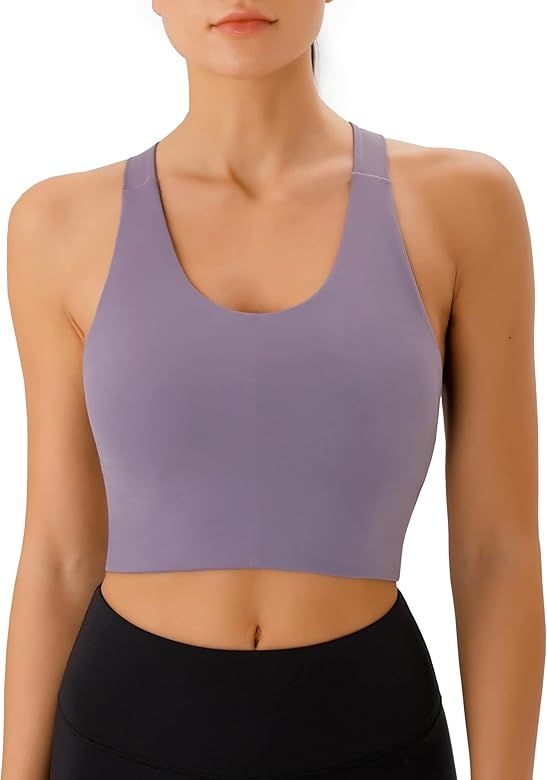 Sports Bras for Women Criss-Cross Back Padded Workout Tank Tops Medium Support Crop Tops for Wome... | Amazon (US)
