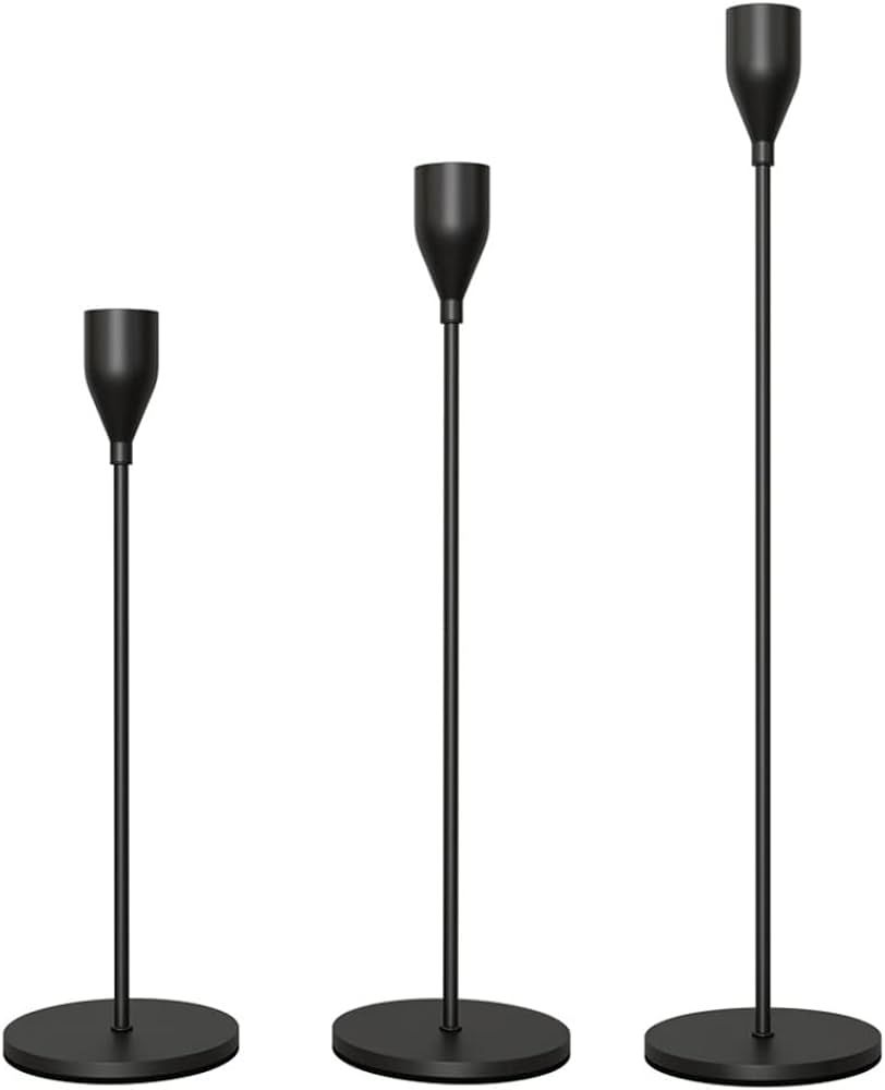 Matte Black Candle Holders for Taper Candles Set of 3，Metal Decorative Candlestick Holders for ... | Amazon (US)