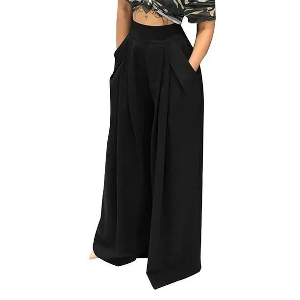 AmShibel Summer Women Wide Leg Casual Pant, Solid Color High Waist Loose Trousers with Pockets - ... | Walmart (US)