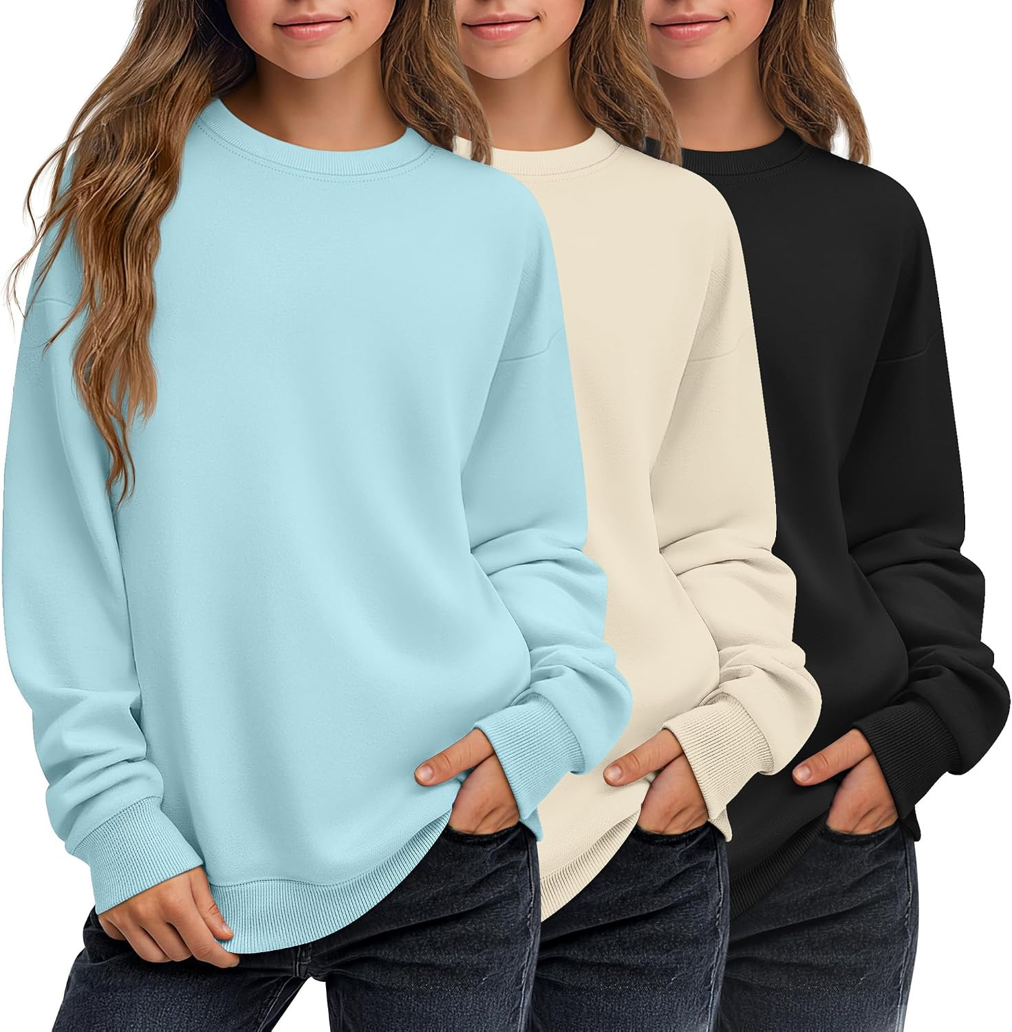 3 Pack Girls Sweatshirts Long Sleeve Shirts | Amazon (US)