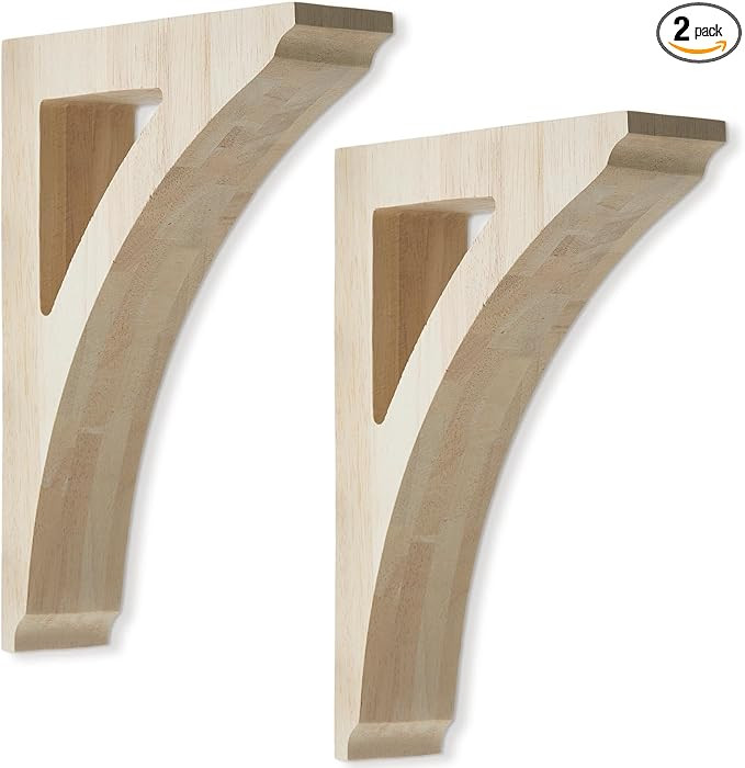 2 Pcs 1 3/4" W x 7 1/2" D x 10 1/2" H Traditional Wood Corbels Wooden Shelf Brackets Unfinished P... | Amazon (US)