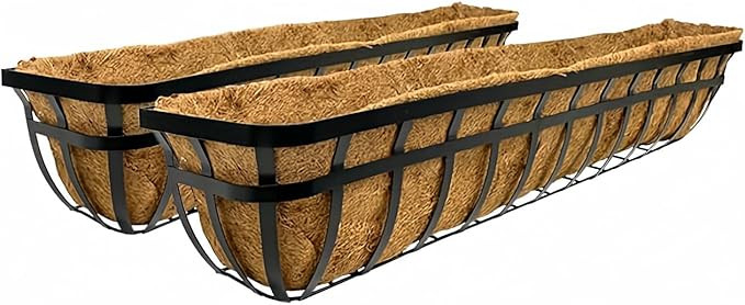 Panacea 88559 Flat Iron Series Planter Boxes, Pack of 2 – 48" L Black Steel Deck & Wall Mount P... | Amazon (US)