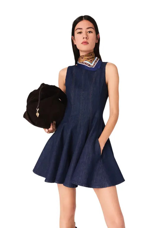 maje Mini denim dress with ruffles in Navy at Nordstrom, Size 38 Eu | Nordstrom