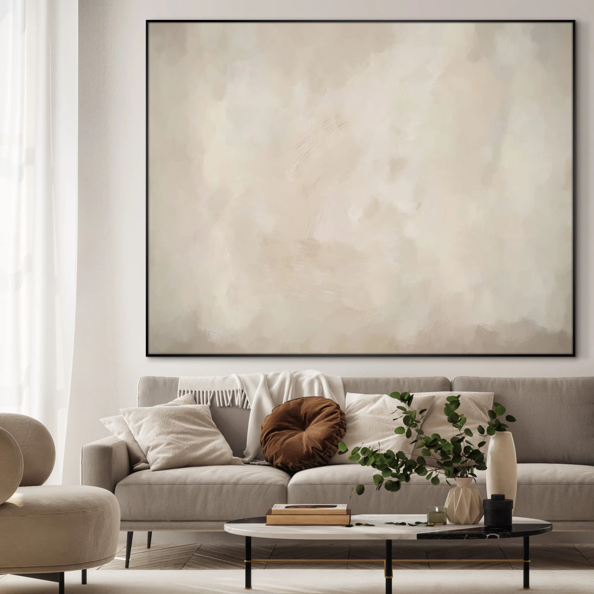 Extra Large Wall Art Fabric Print - Neutral Abstract Subtle Layered Patterns Illustrations Artwor... | Wayfair North America