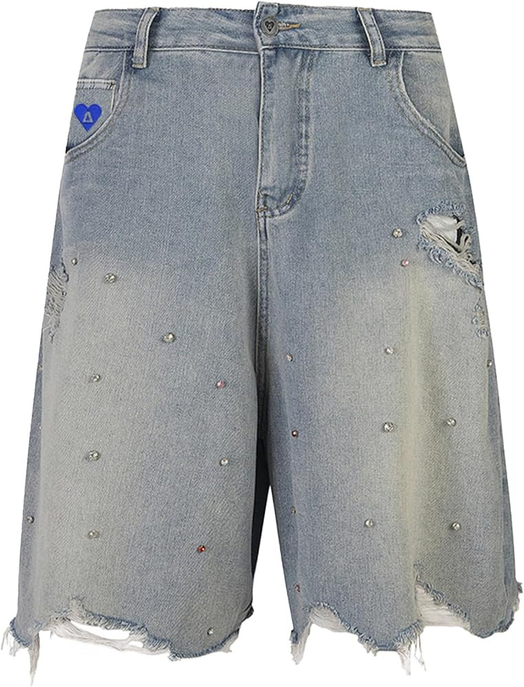 Aelfric Eden Bermuda Jorts Rhinestone Application Jort Summer Baggy Denim Shorts Wide Leg Loose F... | Amazon (US)