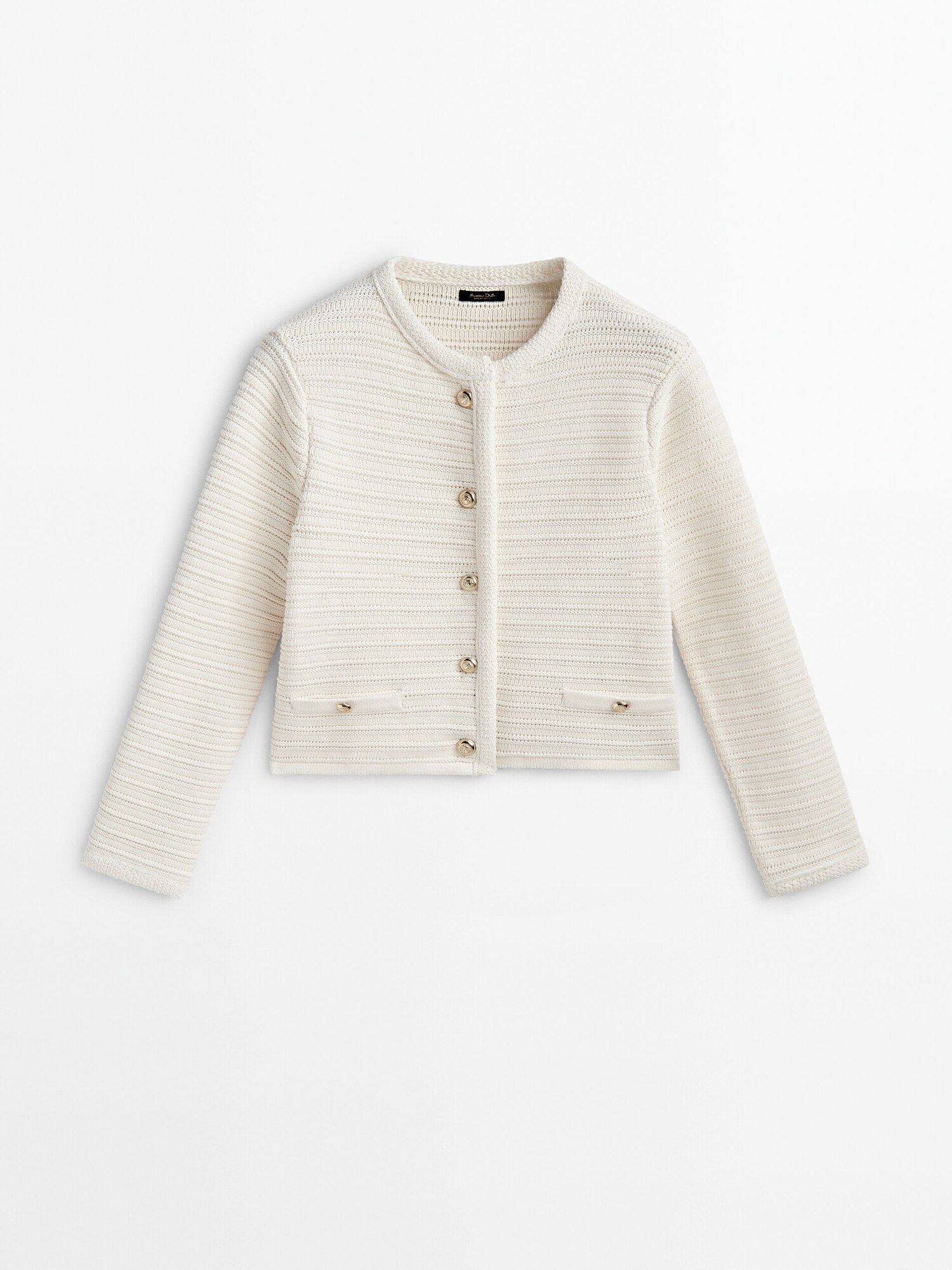 Textured knit cardigan with gold buttons | Massimo Dutti (US)