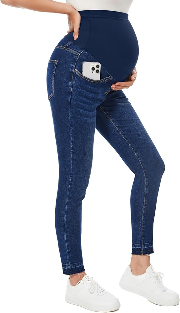 PACBREEZE Women's Maternity Jeans Over Belly Skinny Stretchy Denim Pants Comfy Slim Pregnancy Pan... | Amazon (US)