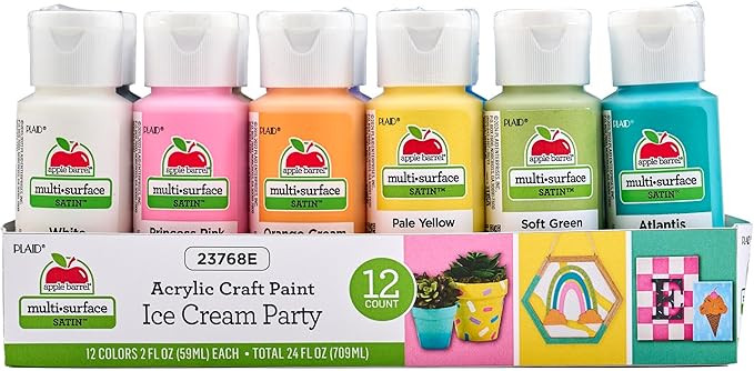 Apple Barrel, Ice Cream Inspired, Includes Multi-Surface Acrylic Craft Paint Set Featuring 12 Col... | Amazon (US)