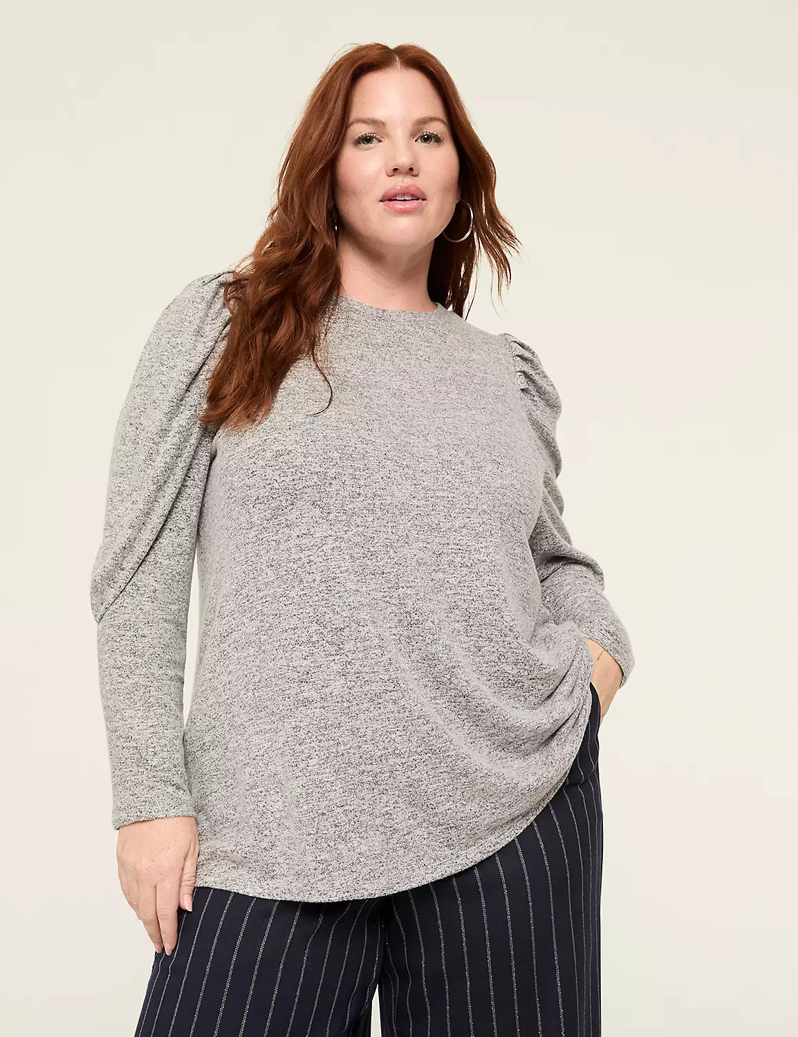 Foil Shimmer Pleated-Sleeve Top | Lane Bryant (US)