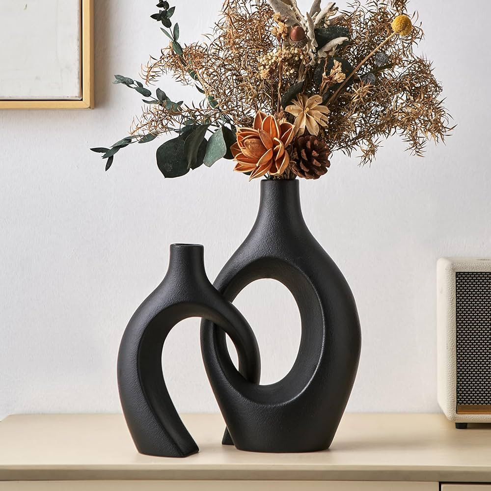 Black Large Ceramic Flower Vase: Crossed Flower Vases Set of 2 Modern Home Decor for Living Room ... | Amazon (US)