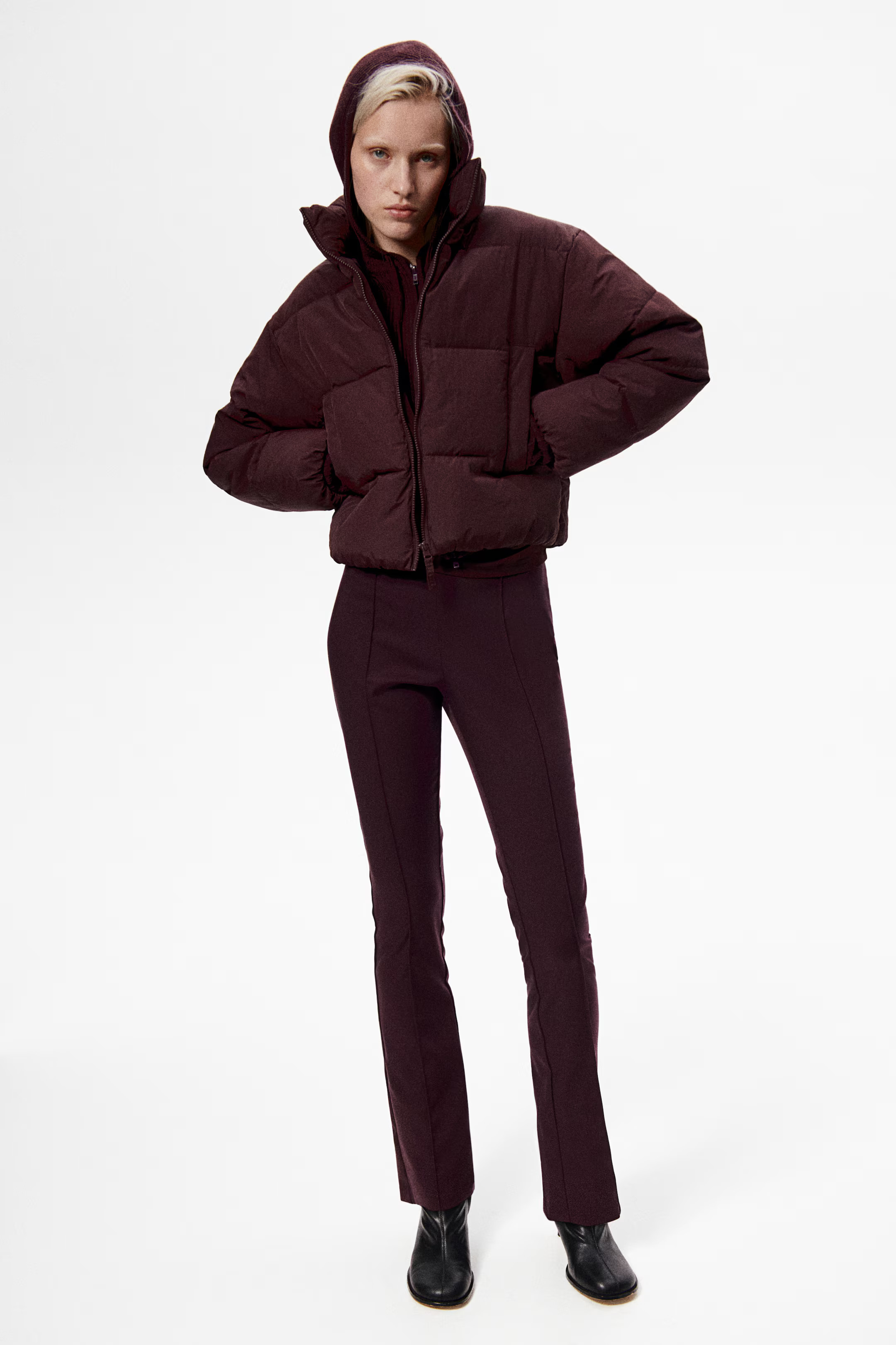 Short puffer jacket - Burgundy - Ladies | H&M GB | H&M (UK, MY, IN, SG, PH, TW, HK)