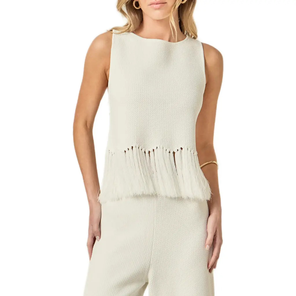 English Factory Fringe Hem Waffle Knit Tank in Off White at Nordstrom, Size Large | Nordstrom