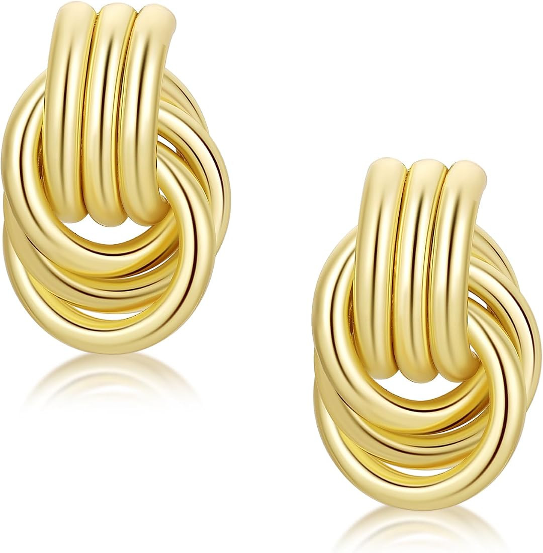 14K Gold Plated Chunky Gold Earrings for Women Knot Link Circle Statement Drop Dangle Earrings St... | Amazon (US)