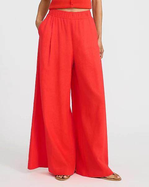 Summer-blend Linen High Waisted Pull On Wide Leg Pant | Express