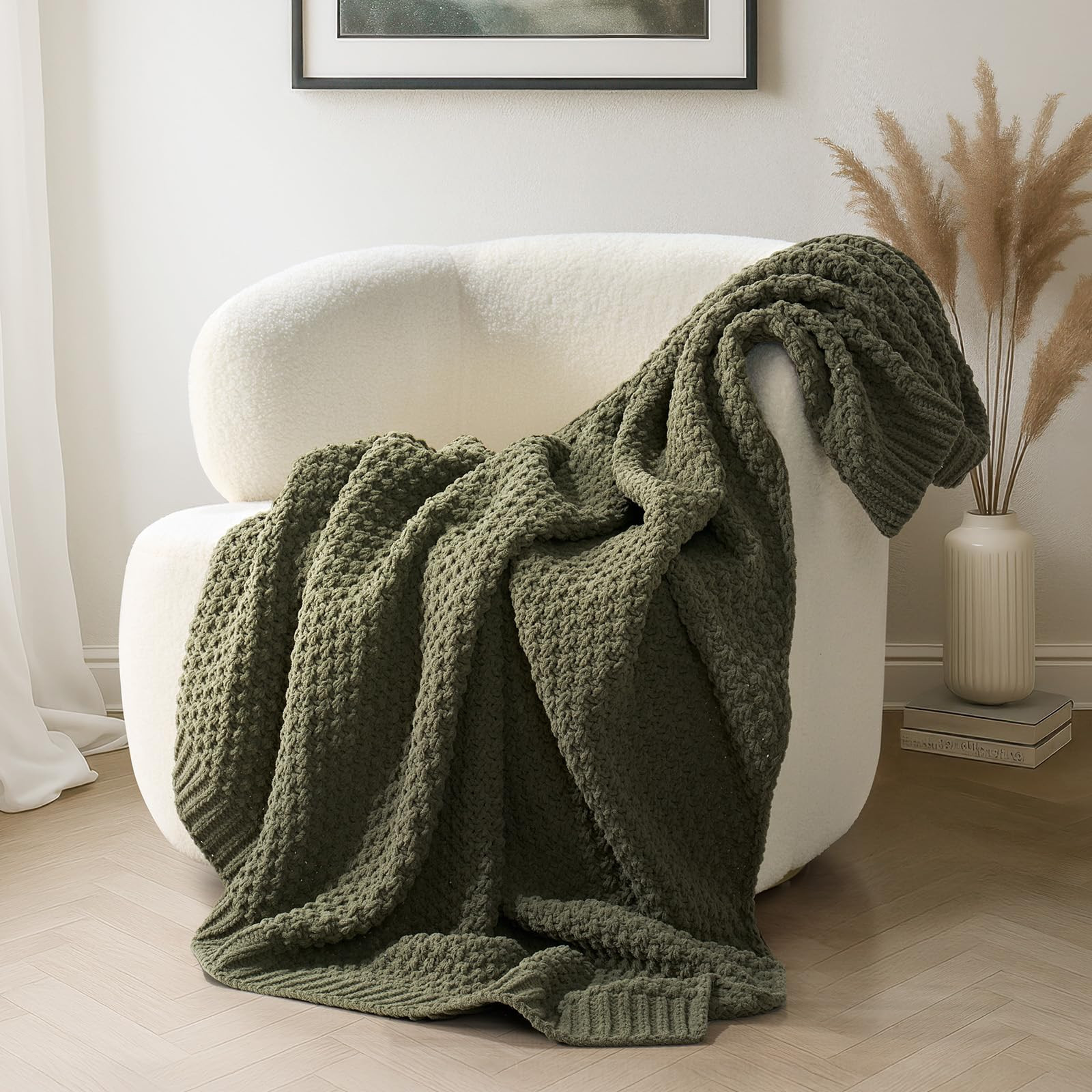 EVERGRACEHOME Chunky Chenille Knit Throw Blanket for Couch, Soft Luxurious Moss Stitch Blankets f... | Amazon (US)