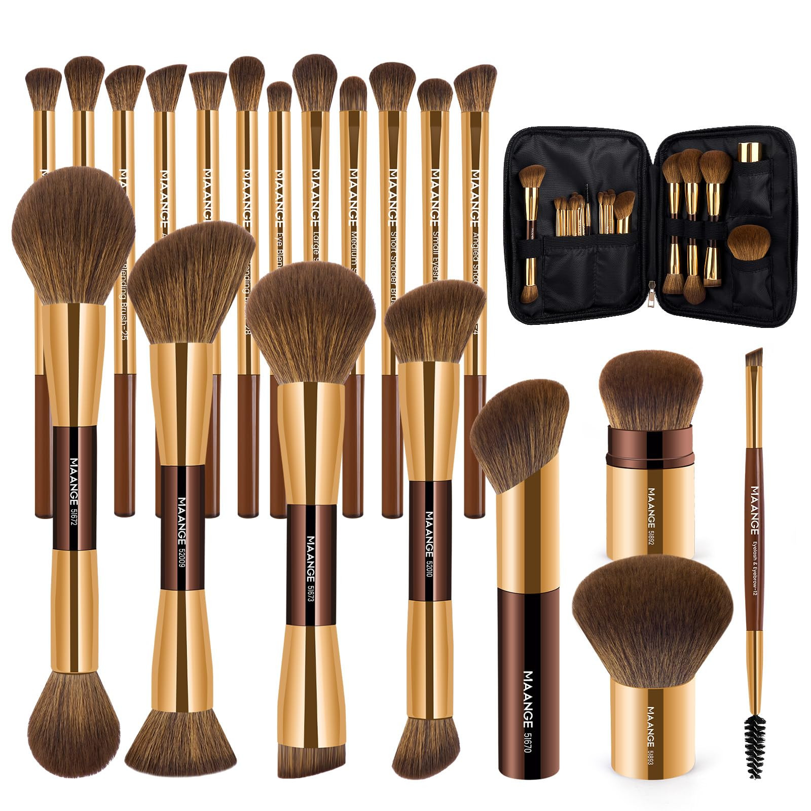 MAANGE 20 PCS Makeup Brush Set, Double-ended Kabuki Brush Foundation Contour Brush for Liquid Pow... | Amazon (US)